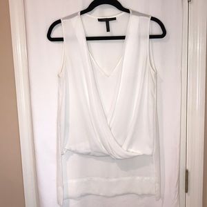 BCBG MAXAZRIA White V-Neck Drape Front Blouse